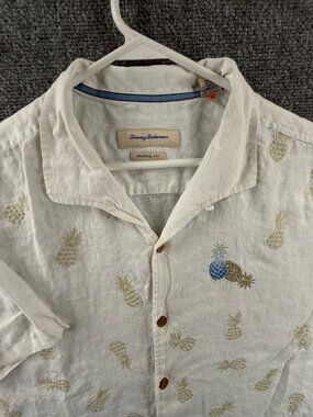 Tommy Bahama Pineapple Linen Rayon Graphic Print Short Sleeve XL White Shirt Men